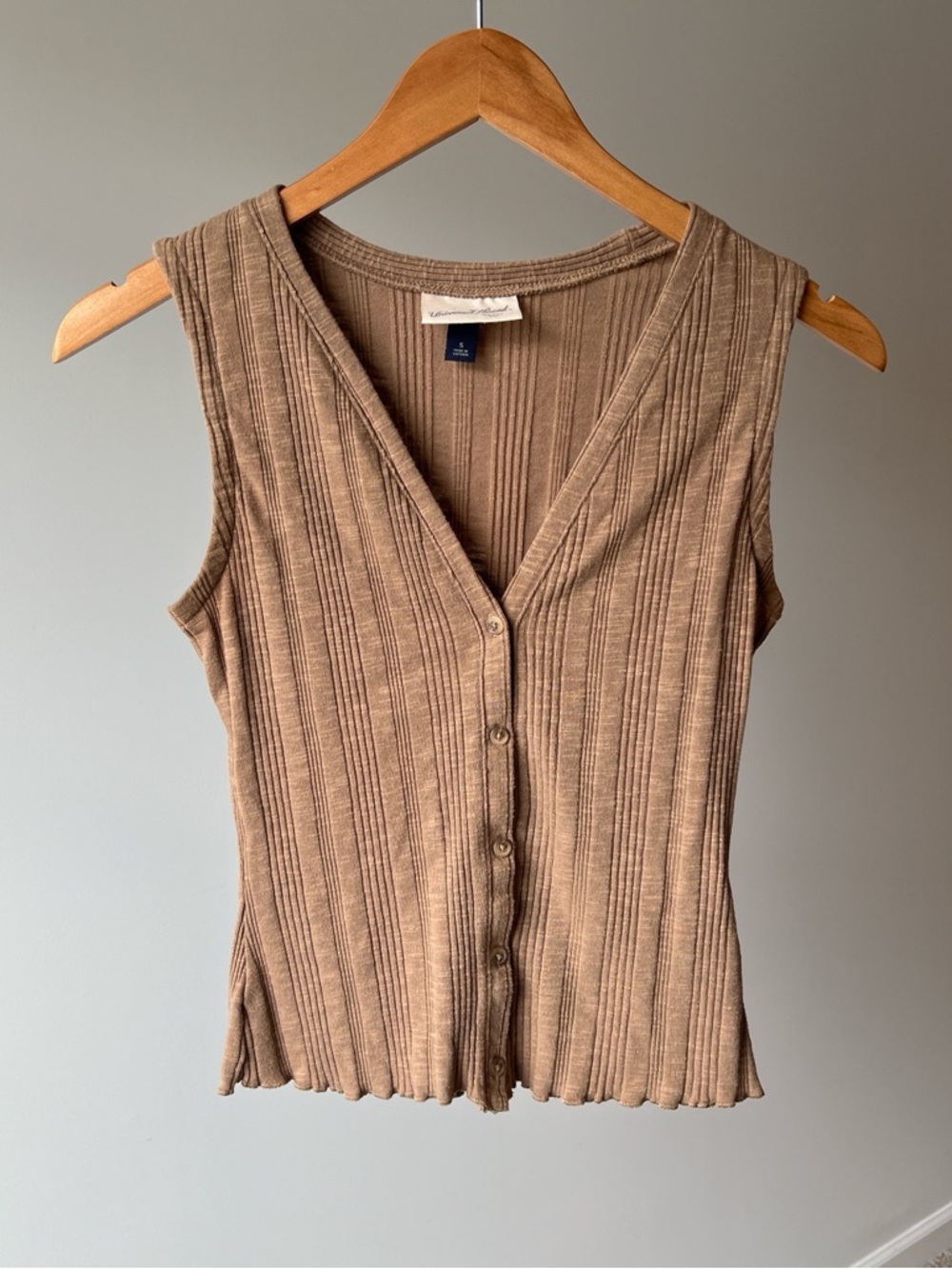 Threshold Brown Ribbed Button Up Tank